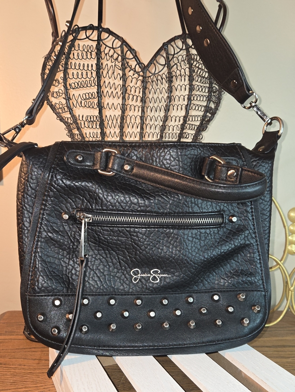 Jessica Simpson Black Studded Shoulder Crossbody
